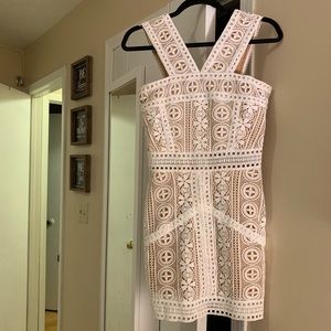 Missguided, white and tan lace dress.